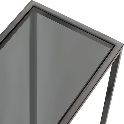 Kate and Laurel Jaspur Modern Narrow End Table, 16 x 8 x 24, Tinted Glass and Gray Metal, Decorative Contemporary Glass and Metal Side Table for Use as Bedroom Nightstand or Living Room Accent