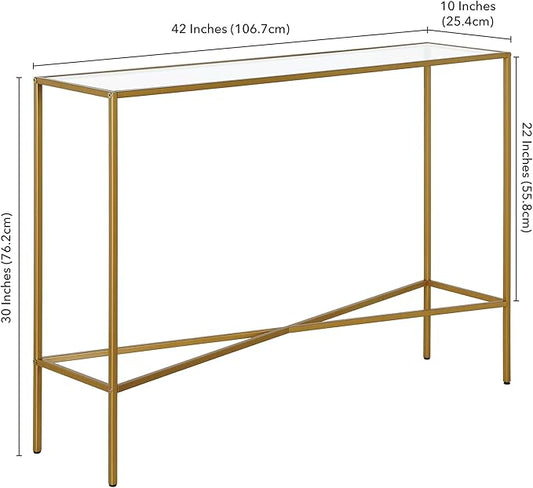 Henn&Hart 42'' Glass Rectangular Console Table Entryway Table, Sofa Table for Entryway, Living Room, Couch, Hallway, or Office, Brass