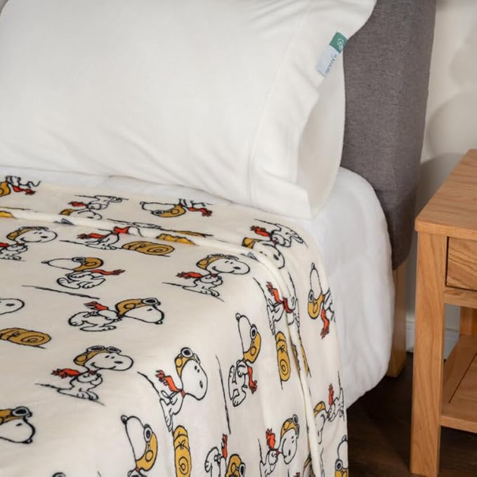 Berkshire Blanket Peanuts® VelvetLoft® Cute Character Snoopy Plush Blanket,Peanuts Red Baron,King 90 in x 108 in (Official Peanuts® Product)