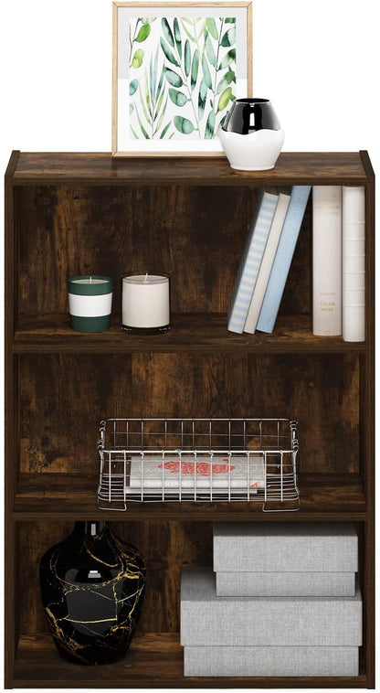 Furinno PASIR Book Shelf, 3-Tier Bookshelf, Storage Shelves Bookcase, 9.7 x 23.7 x 31.5, for Living Room, Bedroom, Home Office, Amber Pine