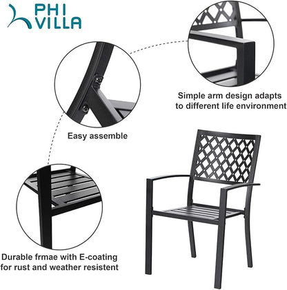 PHI VILLA Metal Outdoor Dining Chairs Set of 4 - Stackable Black Patio Chairs, 300lb Capacity (Diamond)
