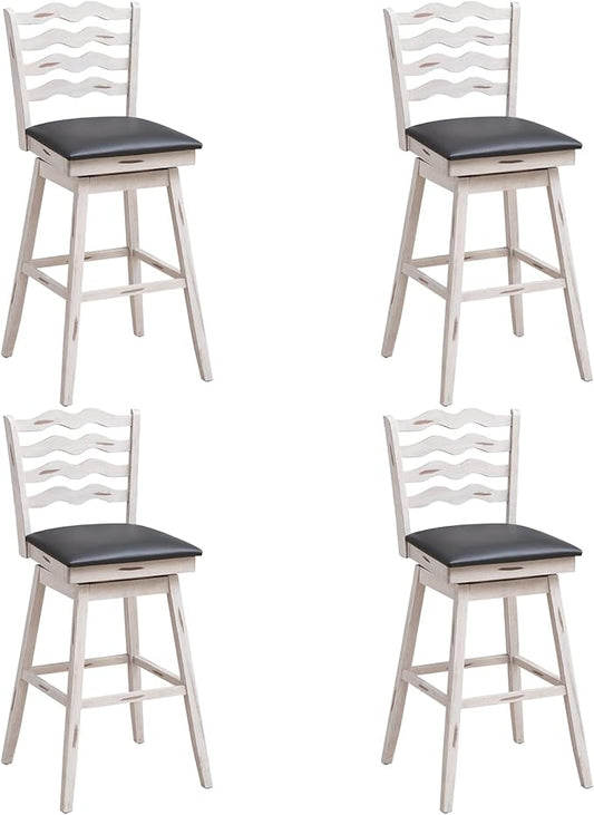 COSTWAY Bar Stools Set of 4, 29” 360° Swivel Bar Height Chairs with Rubber Wood Frame, Cushioned Seat, Ergonomic Backrest & Footrest, Wooden Upholstered Barstools for Kitchen Island (4, 29”)