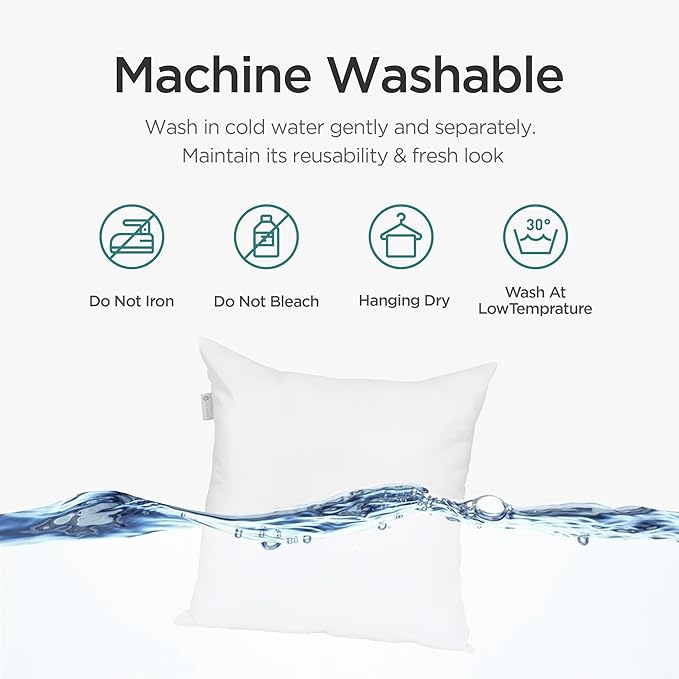 Acanva 24x24 Throw Pillow Inserts Set of 4, Premium Polyester Fiber Fill Square Sham Stuffer Cushion for Sofa, Bed, Couch and Chair, Machine Washable, 24x24 Inch(for 22x22 Cover), White 4 Count