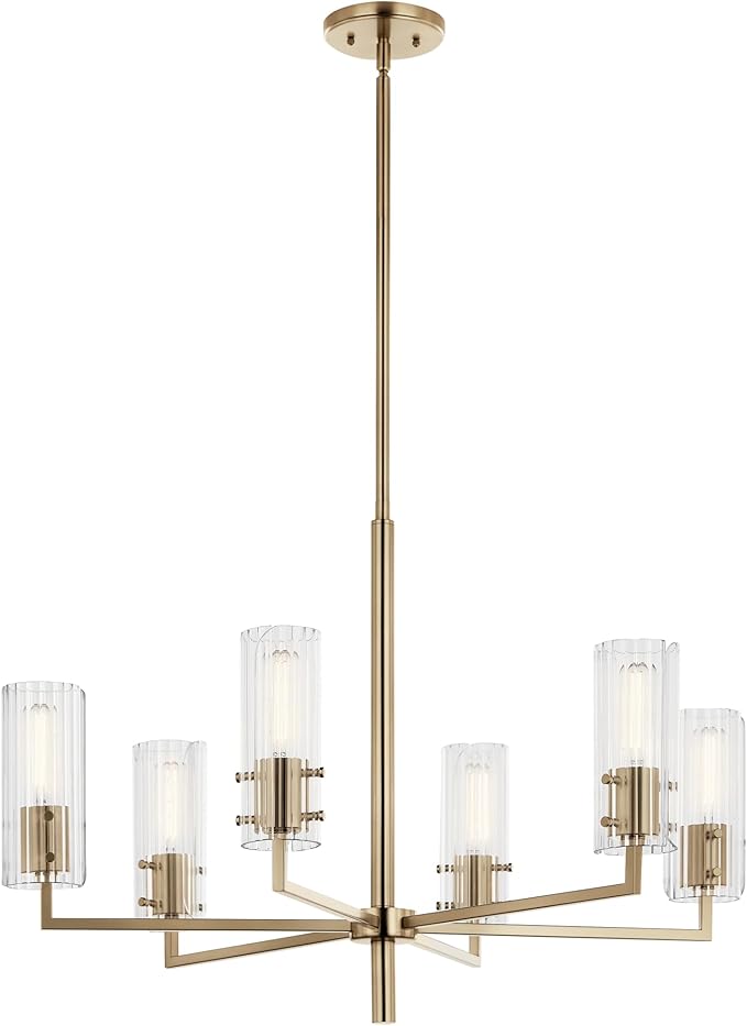 KICHLER Velestino 30.25" 6 Light Chandelier in Champagne Bronze, for Foyer, Dining Room, Living Room, Bedroom, (21.25" x 30.25") 52679CPZ