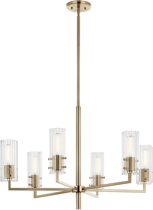 KICHLER Velestino 30.25" 6 Light Chandelier in Champagne Bronze, for Foyer, Dining Room, Living Room, Bedroom, (21.25" x 30.25") 52679CPZ