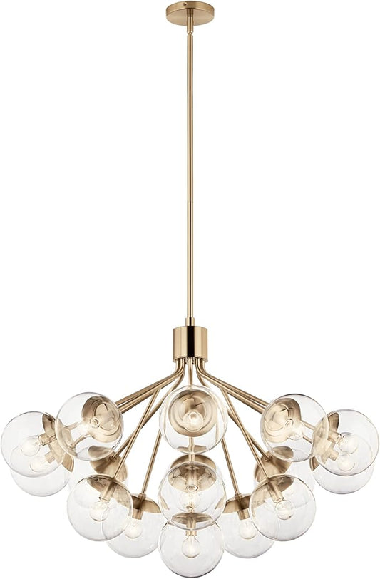 KICHLER Silvarious 16-Light Convertible Chandelier, Soft Modern Light with Clear Glass in Champagne Bronze, for Dining Room, Living Room or Foyer (26" x 38"), 52702CPZCLR