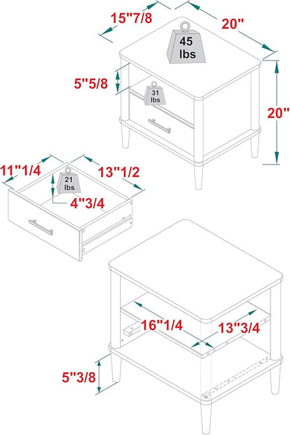 Walker Edison Modern 1-Drawer Nightstand, 20 Inch, Caramel 20-Inch
