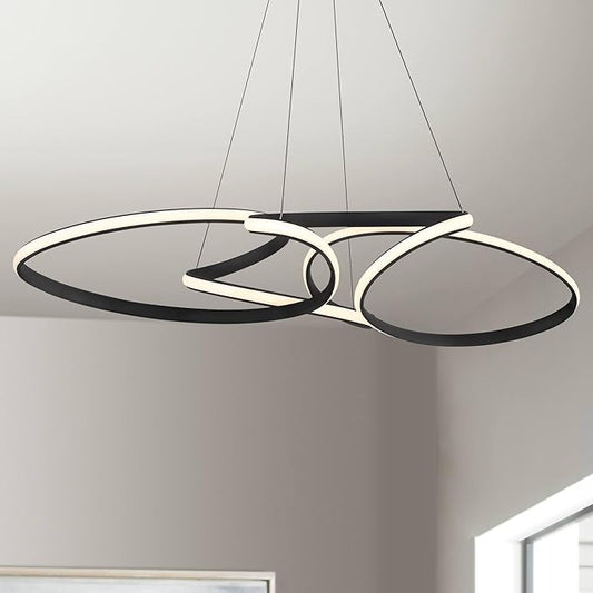 Possini Euro Design Helix Sand Black Multi-Ring Ceiling Pendant Light 39 1/2" Wide Ultra Modern Minimalist Spiral Dimmable LED Strip Steel Metal Dining Room House Foyer Kitchen Island Entryway Home