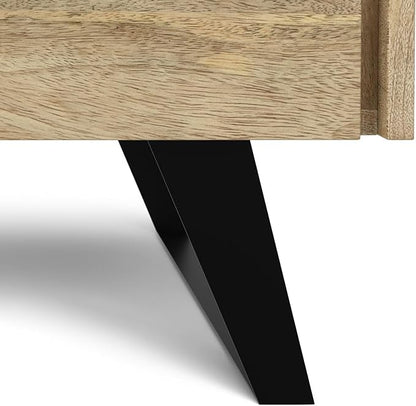 SIMPLIHOME Lowry Solid Mango Wood and Metal 22 inch Wide Rectangle Modern Industrial Side Table in Natural for The Living Room and Bedroom