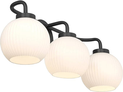 Possini Euro Design Nadia 24" High Modern 3 Light Bathroom Vanity Wall Lamp Light Fixture Mount Over The Sink Mirror Hardwired Cordless Black Milk Glass Shade