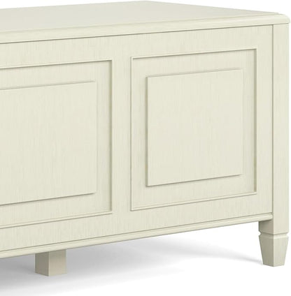SIMPLIHOME Connaught Entryway Storage Bench - 51 inch Wide Solid Wood Storage Trunk Seat in Antique White, Traditional Bench for Entryway or Living Room with Lift-Up Lid and Decorative Moulding
