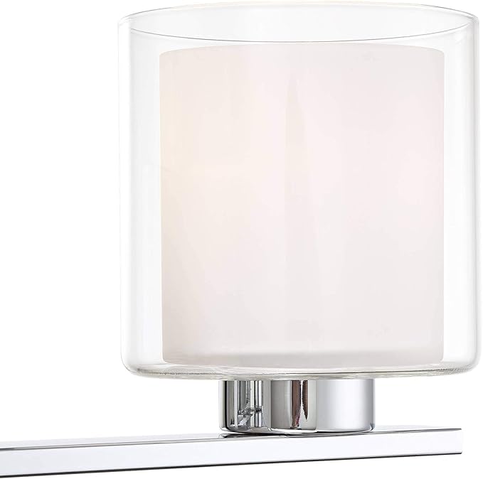 Possini Euro Design Dorris Modern Wall Mount Light Chrome Silver Hardwired 22" Wide 3-Light Fixture Clear Outer Opal Inner Glass Shade for Bedroom Bathroom Vanity Reading Living Room Hallway
