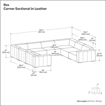 SIMPLIHOME Rex U-Shaped Sectional Modular Sofa in Full-Grain Genuine Leather, Caramel Brown, 144-inches Wide, Handcrafted Modern-Style Large Leather Couch for Living Room