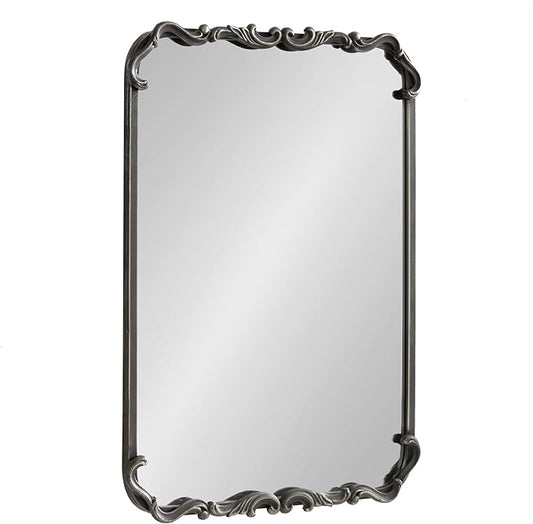 Kate and Laurel Traditional Rounded Rectangle Ornate Mirror; 20 x 27; Black; Ornamental Round Rectangular Classic Framed Wall Mirror for Bathroom Vanity or Fireplace Mantel