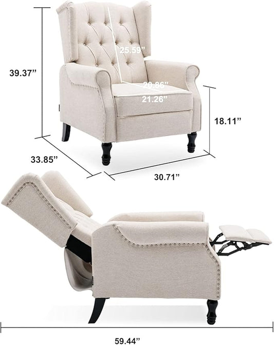 Wingback Recliner Chair, Modern Accent Arm Chair for Living Room/Bedroom/Office/Home Theater, Beige