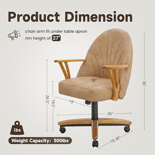 Chromcraft Set of 6 Caster Swivel Tilt Dining Chairs, PU Leather Chairs with Soft Wheels, Ultra Comfy Sturdy Kitchen Room Chairs, Rolling Chair on Wheels for Home (Ivanhoe NPL Nude)