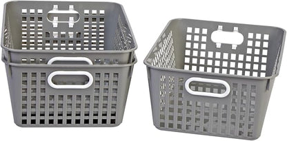Really Good Stuff - 160016PE Multi-Purpose Plastic Storage Baskets for Classroom or Home Use - Stackable Mesh Plastic Baskets with Grip Handles 13" x 10" (Pebble - Set of 12)