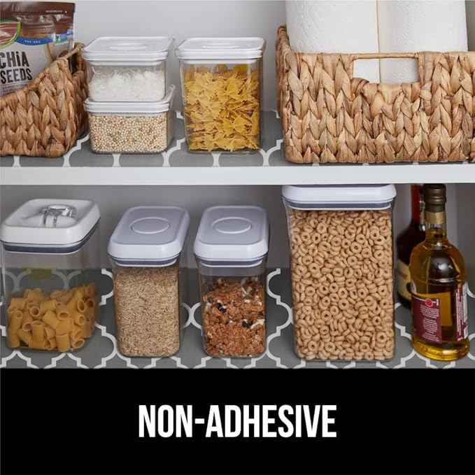 GORILLA GRIP Slip Resistant Drawer and Shelf Liner 2 Pack, Non Adhesive Water Resistant, Easy Clean and Trim, Smooth Surface Liners for Kitchen Cabinet Shelves Drawers Pantry 12 IN x 10 FT, White Gray