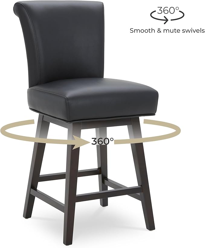 CHITA 26 Inch Counter Height Swivel Bar Stool, FSC Certified Modern Upholstered Faux Leather Swivel Barstool Chair with Back, Black
