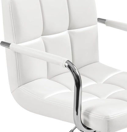 Yaheetech Bar Stools Set of 3, PU Leather Adjustable Barstools with Armrest, Counter Height Stool Chairs with Thickened Seat Cushion for Kitchen Island, White