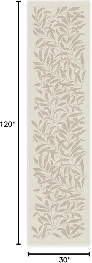 RUGGABLE x Morris & Co Machine Washable Runner Rug – Pure Willow Boughs Natural 2.5x10, Stain-Resistant, Non-Slip – Washable Rug for Hallway, Entryway, Living Room & Kitchen–with Standard Pad