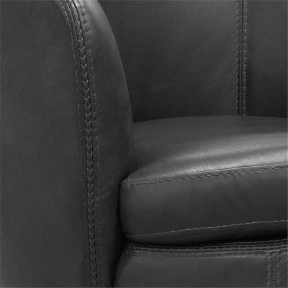 Pemberly Row Set of 2 Vintage Slate All Italian Leather Swivel Club Chair
