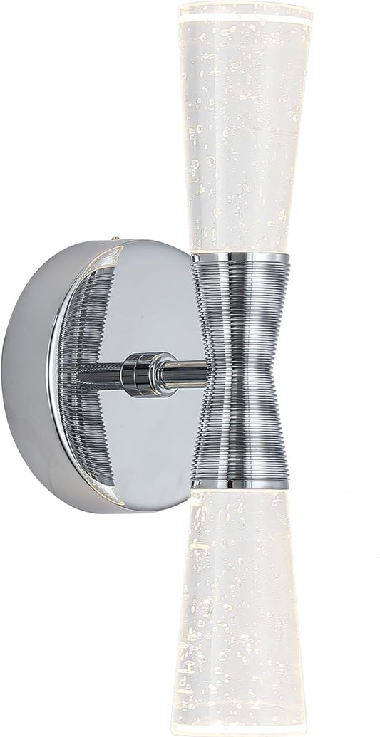 JoollySun Crystal Wall Sconces Indoor: Dimmable 3-Color (3000K-6000K) LED Bathroom Lighting for Hallway Bedroom