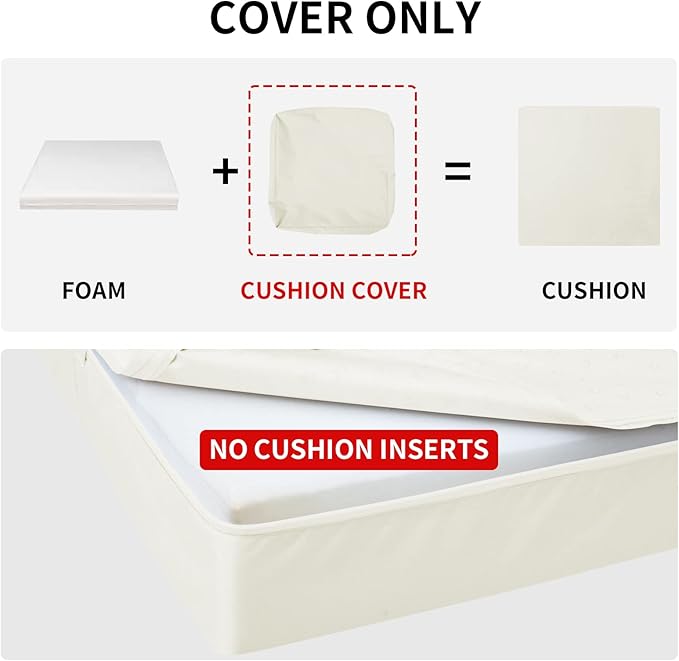 Easy-Going Waterproof Patio Cushion Covers 24x22x4 inch 4 Pack Replacement Non-Slip Outdoor Seat Cushion Slipcover with Zipper. Cream