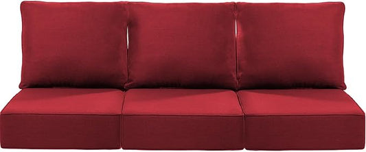 Luxury 22x24/22x25 6-Inch Patio Chair Cushions Set of 3 - Memory Foam Deep Seat Water-Resistant Patio Cushion for Lawn Dining Rocking Swivel Chairs Loveseat 3-Seater Sectional Sofa - Red