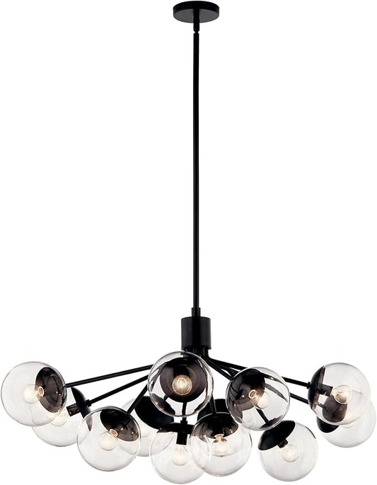 KICHLER Silvarious 12-Light Linear Convertible Chandelier, Soft Modern Light with Clear Glass in Black, for Dining Room or Living Room (17.75" x 26.75" x 48"), 52703BKCLR