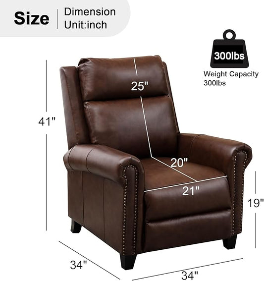 CANMOV Leather Recliner Chair Set of 2, Classic and Traditional Push Back Recliner Chair with Comfortable Arms and Back for Living Room Bedroom Adjustable Single Sofa, Brown