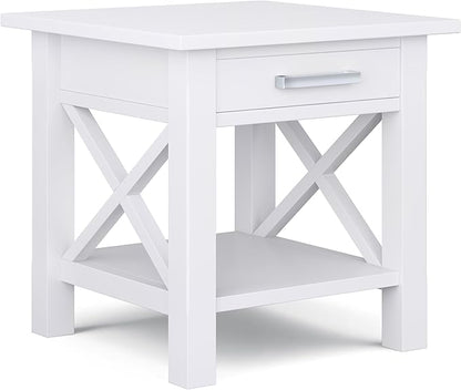 SIMPLIHOME Kitchener SOLID WOOD 21 inch Wide Square Contemporary End Table in White for the Living Room and Bedroom