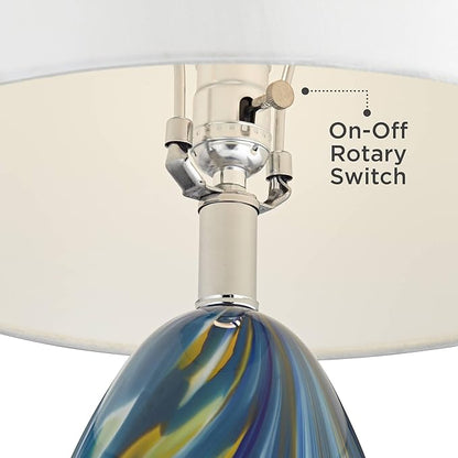 Possini Euro Design Pablo Modern Style 3-Way Table Lamp with Table Top Dimmer 27" Tall Multi Color Blue Art Glass Fabric Drum Shade for Living Room Bedroom Bedside Nightstand Home (Color May Vary)