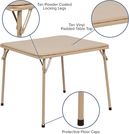 Flash Furniture Mindy Kids 3-Piece Folding Square Table and Chairs Set for Daycare and Classrooms, Children's Activity Table and Chairs Set, Tan