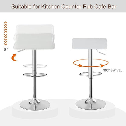 VECELO Bar Stools Set of 2, Swivel Bar Chairs, Adjustable Counter Bar Stools, Modern Armless PVC Stools for Kitchen/Island/Bar/Dining Room/Party, Pearl White