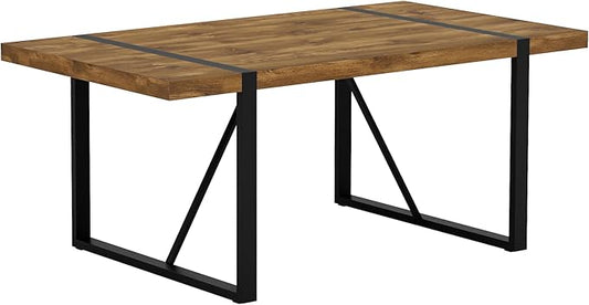 71'' Dining Table for 6-8, Dark Wood Kitchen Table with Metal Legs, Dinner Table for 6-8 for Home Dining Room Living Room