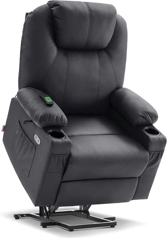 MCombo Dual Motor Large Power Lift Recliner Chair for Elderly, Lay Flat Lift Chair with Heat and Massage, Big Lift Recliner for Tall People, Faux Leather 7815 (Black, Large)
