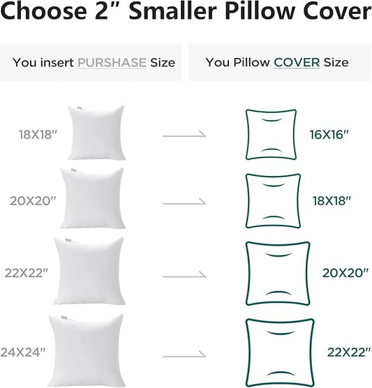 Acanva 22x22 Throw Pillow Inserts Set of 4, Premium Polyester Fiber Fill Square Sham Stuffer Cushion for Sofa, Bed, Couch and Chair, Machine Washable, 22x22 Inch(for 20x20 Cover), White 4 Count