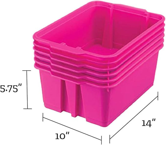 Really Good Stuff - 160074PIN Stackable Plastic Book and Organizer Bins for Classroom or Home Use – Sturdy, Colored Plastic Baskets (Set of 12),Pink