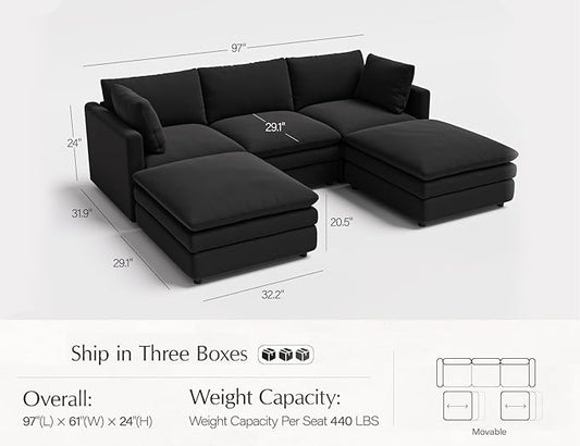 Txtin's Sectional Couches for Living Room U Shaped Cloud Couch with Ottoman Deep Plush 5 Seats Sofa Modern Sofa for Apartment