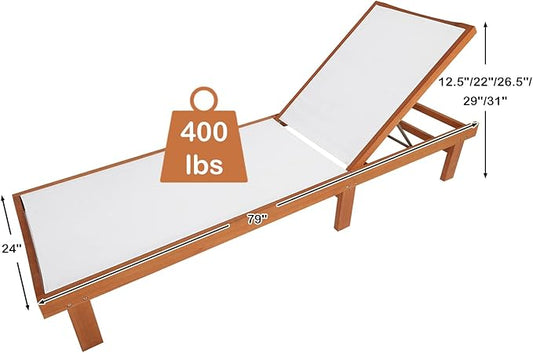 COSTWAY 2PC Patio Lounge Chair Chaise Solid Wood Back Adjustable Recliner Deck Furniture