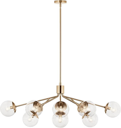 KICHLER Silvarious 12-Light Linear Convertible Chandelier, Soft Modern Light with Clear Glass in Champagne Bronze, for Dining Room or Living Room (17.75" x 26.75" x 48"), 52703CPZCLR