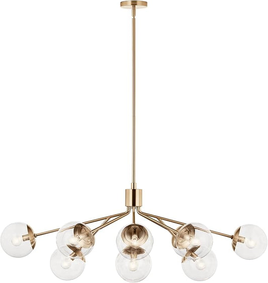 KICHLER Silvarious 12-Light Linear Convertible Chandelier, Soft Modern Light with Clear Glass in Champagne Bronze, for Dining Room or Living Room (17.75" x 26.75" x 48"), 52703CPZCLR