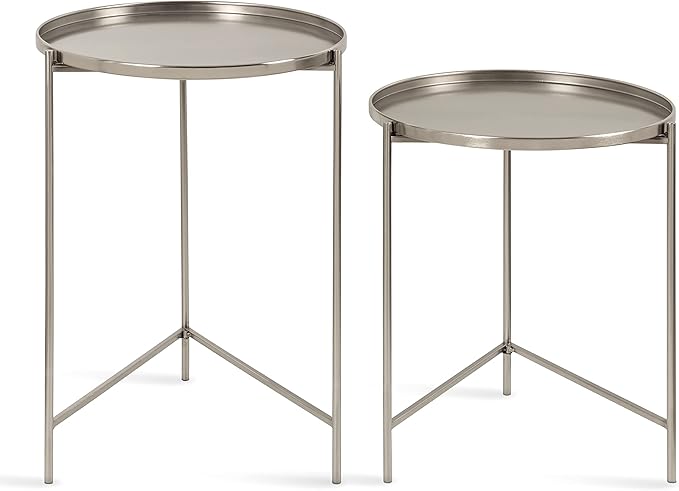 Kate and Laurel Ulani Modern Nesting Side Table; Set of 2; Silver; Sophisticated End Tables for Storage and Display