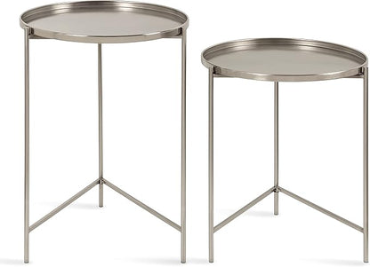 Kate and Laurel Ulani Modern Nesting Side Table; Set of 2; Silver; Sophisticated End Tables for Storage and Display