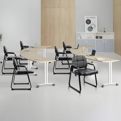 CLATINA Waiting Room Chairs no Wheels with Padded Arms Leather Guest Chair for Office Reception and Conference Desk with Sled Base Black, 4PK