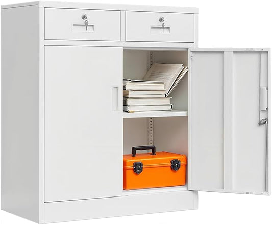 Metal Storage Cabinet, 36 Inch Tall Metal Storage Cabinet with Doors and Shelves, Pantry Cabinets with Drawer for Kitchen Storage, Garage Cabinet for Living, Dining Room, Assemble Required.