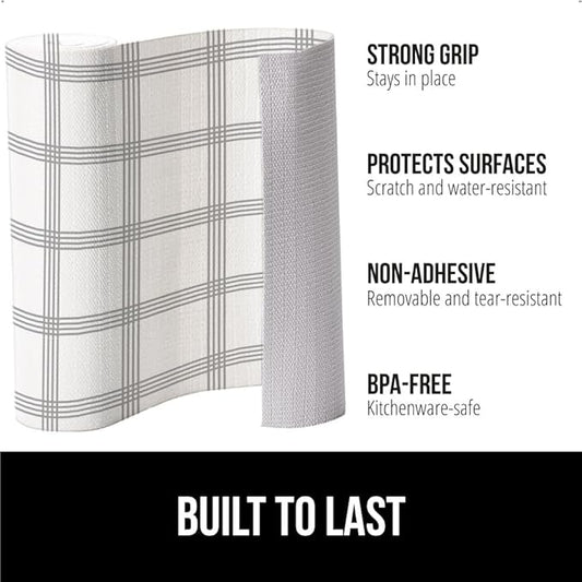 GORILLA GRIP Slip Resistant Drawer and Shelf Liner 2 Pack, Non Adhesive Water Resistant, Easy Trim, Smooth Surface Liners for Kitchen Cabinet, Shelves, Drawers Pantry, 12 IN x 10 FT, Stripe Gray White
