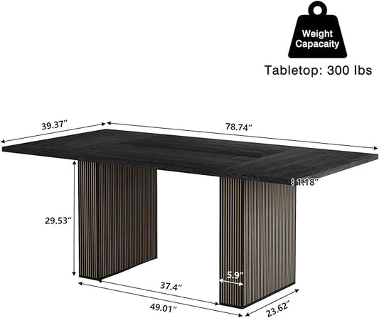 LEVNARY 78 Inch Long Executive Desk, Large Office Desk with Wood Strip Base, Modern Farmhouse Computer Desk Business Furniture for Home Office (Black)