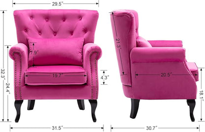 chairus Mid-Century Modern Accent Chair Comfy Tufted Single Sofa Chair Wingback Armchair with Pillow for Club, Living Room, Bedroom - Velvet, Rose